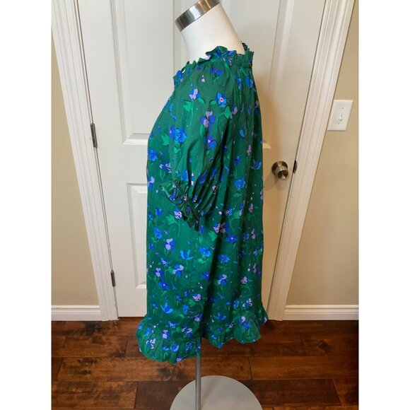 Hill House Katherine Nap Dress Emerald Botanical Poplin Mini Dress Size Large - Picture 4 of 6